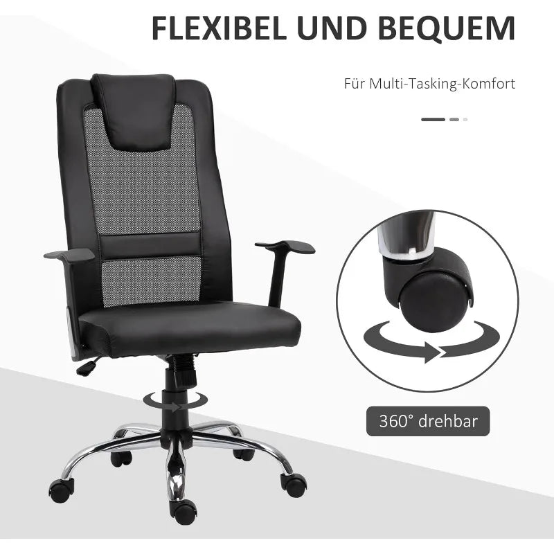 Vinsetto Bürostuhl Drehstuhl höhenverstellbar Chefsessel Schreibtischstuhl ergonomisch PU schwarz 66 x 73 x 108-118 cm