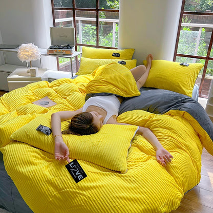 Winter Warm 3pcs Bedding sets Double bed Quilt Cover Thick double-sided velvet king Twin queen size duvet cover with pillowscase.