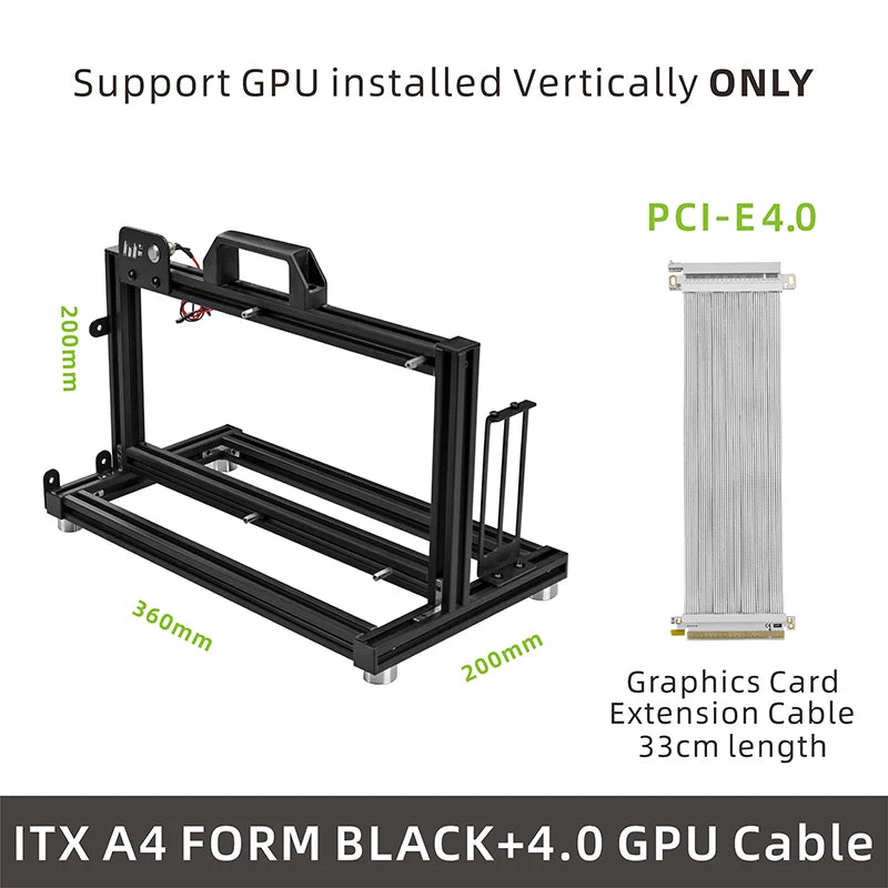 METALFISH ITX A4 Aluminum Open Frame Case, Vertical GPU, 240mm Cooler, Mini-ITX Compatible, DIY Gaming PC.