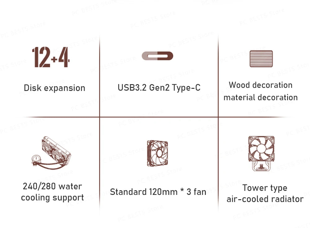 Jonsbo N5 NAS Computer Chassis ITX/M-ATX/ATX/E-ATX PC Case 12+4 Hard Disk Space ATX Power Supply With Fan Aluminum Desktop Case.
