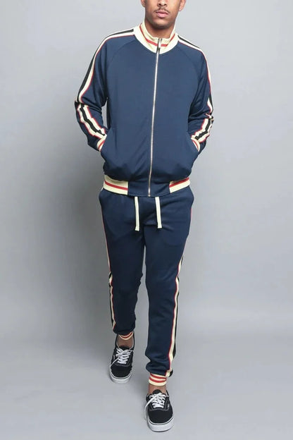 Supzoom New Arrival Top Fashion Leisure Uniform Autumn And Winter Couples Casual Striped Sports Running Sportswear Men Set.