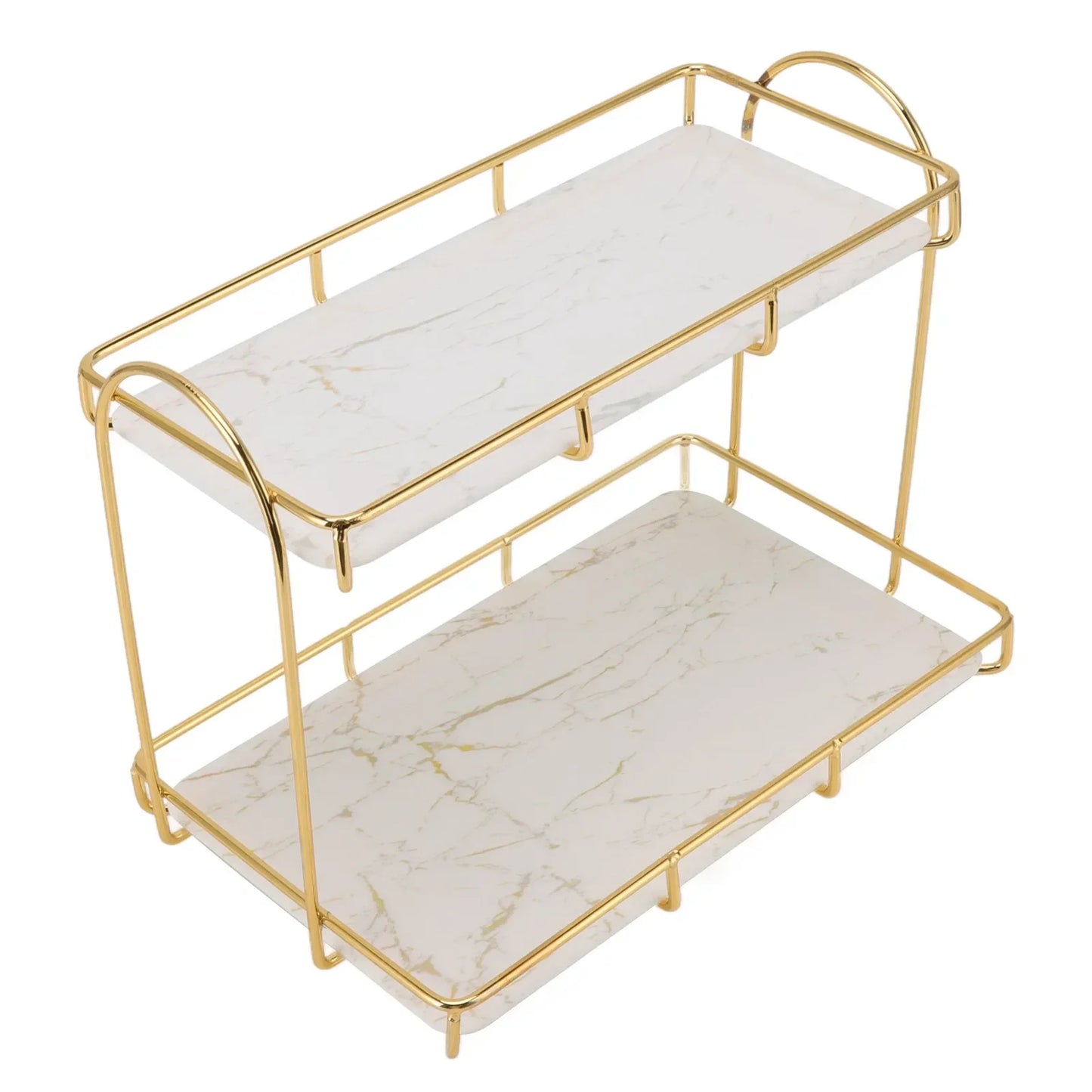 Badezimmerregal, goldfarben, weiß, 2-stufig, für Shampoo, Aufbewahrungsregal, rutschfest, für Make-up, Dusche, Eckregale, Badezimmer-Organizer, Zubehör