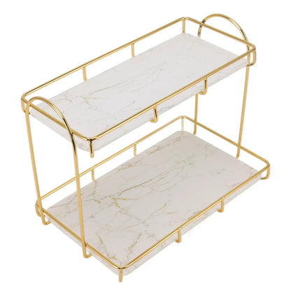 Badezimmerregal, goldfarben, weiß, 2-stufig, für Shampoo, Aufbewahrungsregal, rutschfest, für Make-up, Dusche, Eckregale, Badezimmer-Organizer, Zubehör