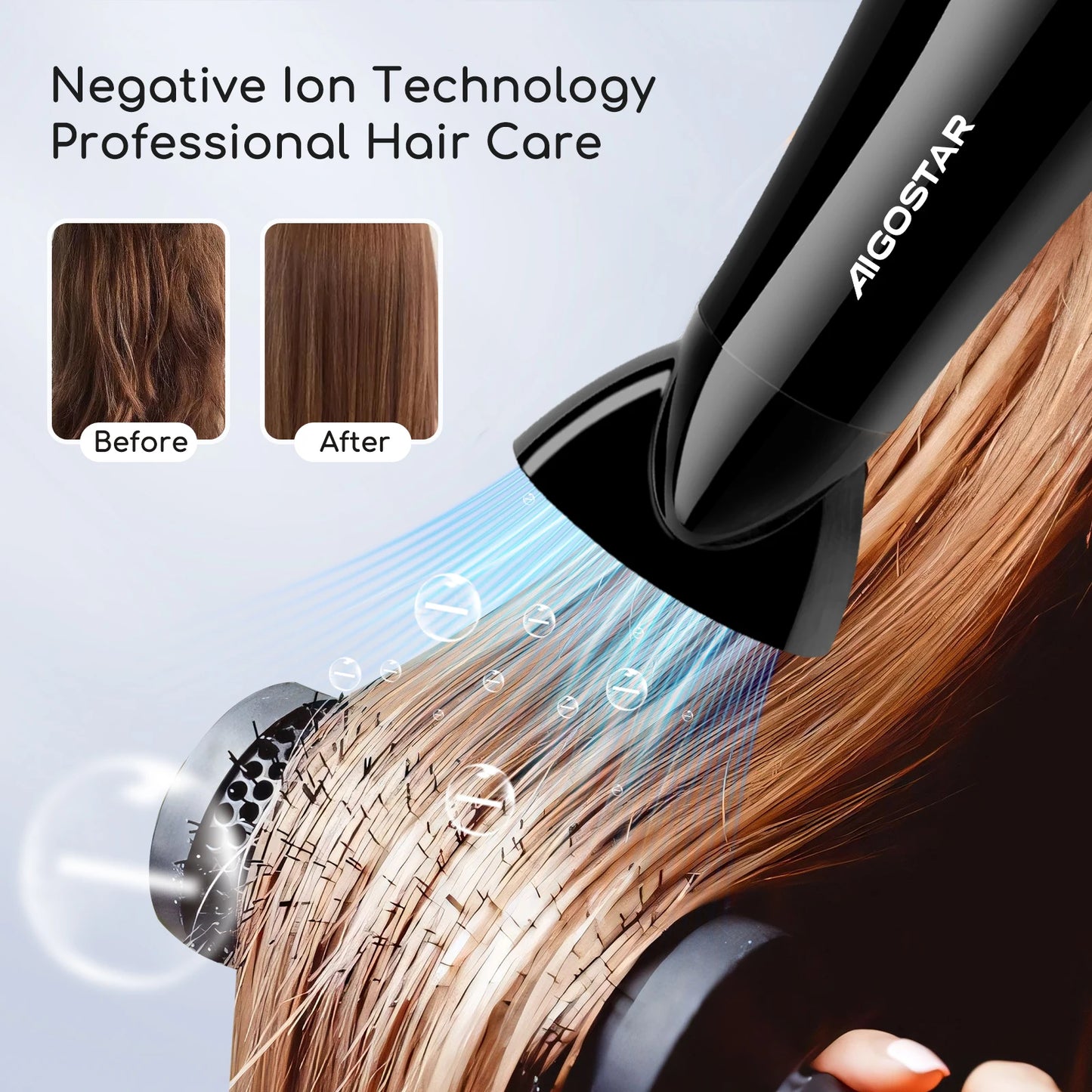Aigostar Lora Professional Hair Dryer 2400 W Hair Dryer for Hair Ions 2 Speed and 3 Settings Cooling Button Hair Dryer.