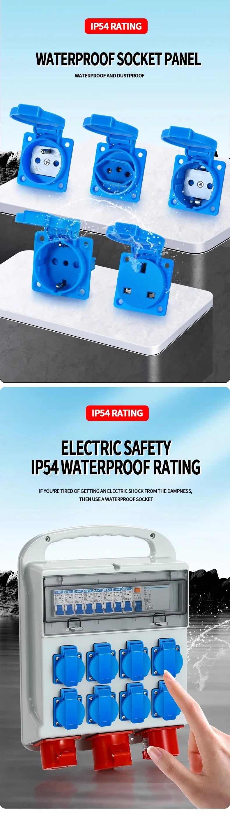 IP54 wasserdichte Bewertung EU UK Brasilien Französisch deutsche Außensteckdose 16A 250V Industriequalität Schalttafelsteckdose Steckdosen.