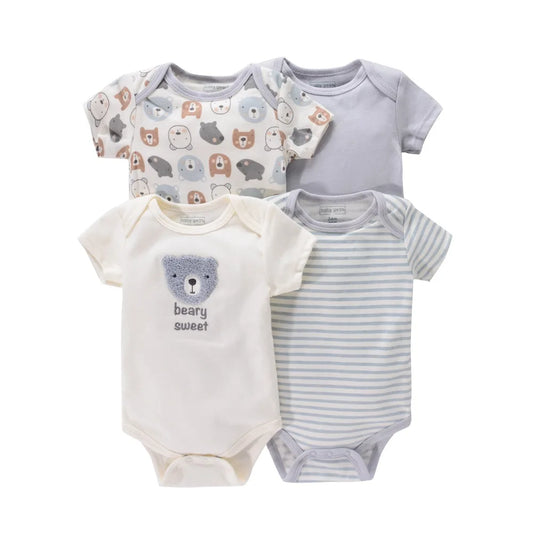 4PCS Neugeborenen Strampler Kurzarm Rundhals Cartoon Tier Blumen Drucken Body Onesies Für Baby Jungen Und Mädchen Kleidung