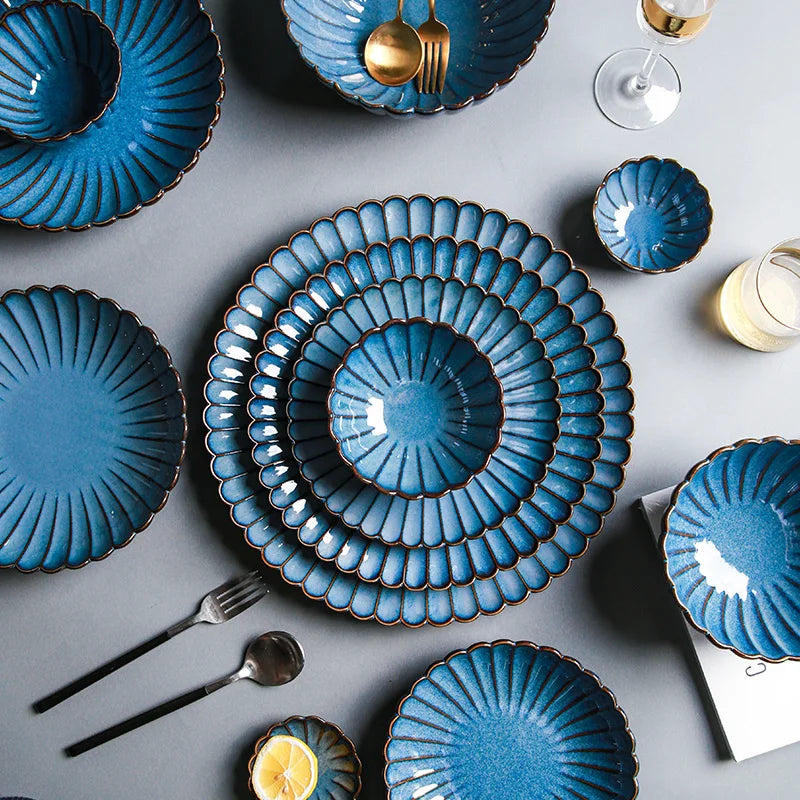 Retro Household Ceramic Tableware Kiln Variable Glaze Western Plate Creative Long Plate Main Dish Dinner Plate Kitchen Supplies.