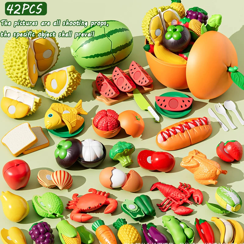 Kid Pretend Play Kitchen Toy Set Simulation Cut Fruit Vegetables Sensory Game Make Pizza Food Cook Girl Interactive Education To