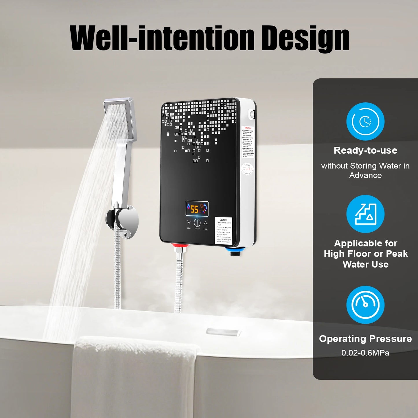 6500W 220V Electric Instant Hot Water Heater  Shower Bathroom Faucets Kitchen Tap Digital Display Temperature Automatic