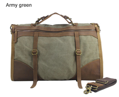 Vintage Retro militär Leinwand + Leder männer reisetaschen gepäck taschen männer wochenende Tasche Übernachtung duffle taschen tote Freizeit M314 #