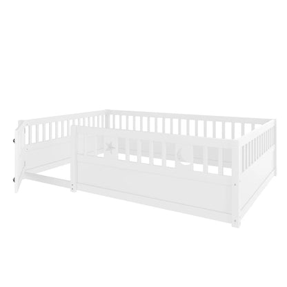 Panelbett 140 x 190 cm großes Kinderbett mit Gitter, Stern- und Monddekoration, ohne Gitter (ohne Matratze), minimalistischer Stil