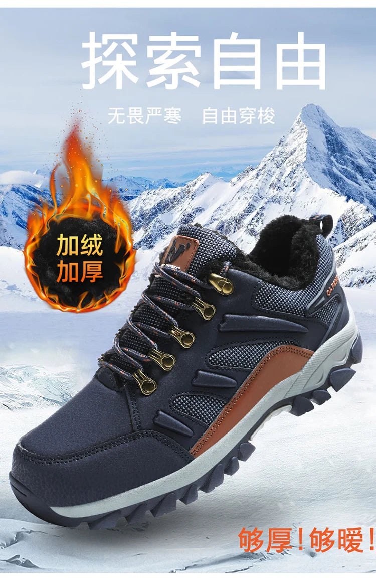 Winter Tactical Boots Combat Autumn Hiking Boots Men Snow Warm Fur Sneakers Padded Trekking Black Waterproof Leathe Sneakers.