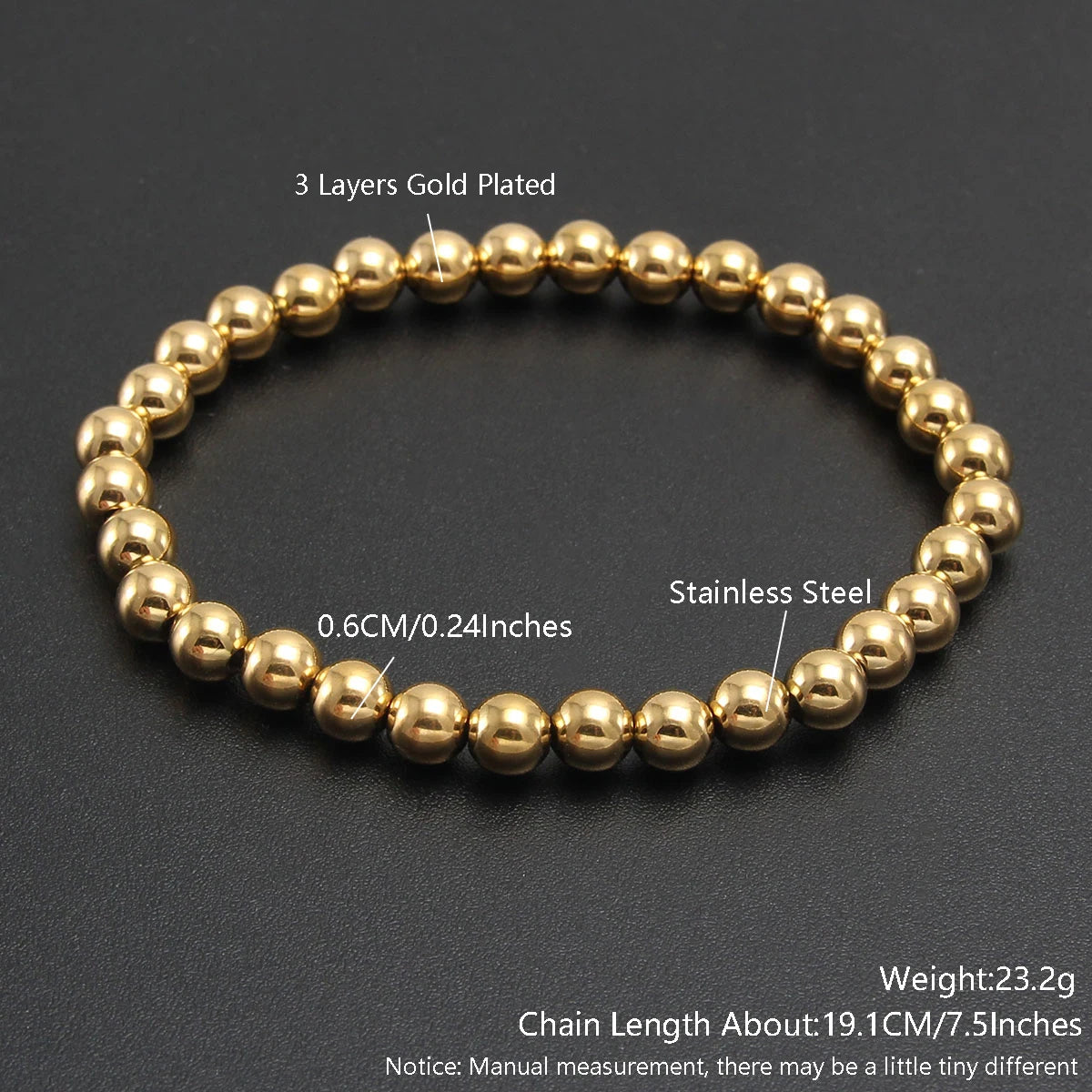 MHS.SUN Trend Stretch Stainless Steel Bracelets Gold Sliver Color 2MM 5MM 8MM Stacked Ball Beaded Bracelet For Women Men Jewelry
