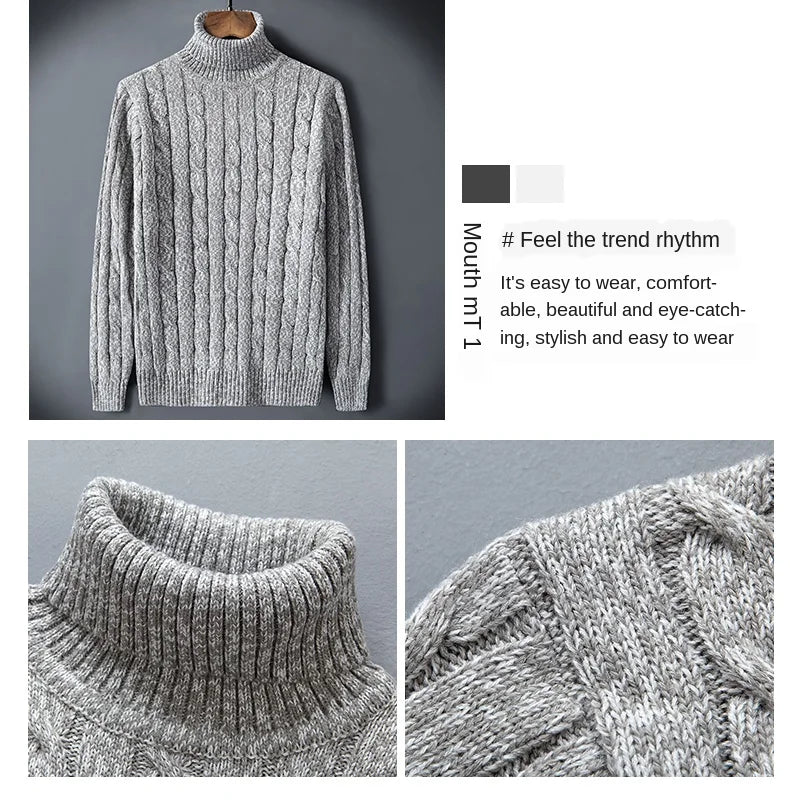 Twist Sweater Men's Turtleneck Pullovers High Neck Loose Winter Korean  Fashion Trendy Thick Warm White Sweater knitted.