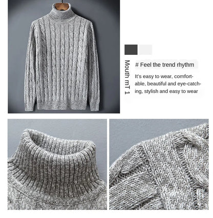 Twist Sweater Men's Turtleneck Pullovers High Neck Loose Winter Korean  Fashion Trendy Thick Warm White Sweater knitted.