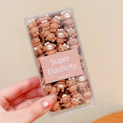 Coffee Color Children's Cute Cartoon Hair Rope Baby Thumb Loop Does Not Hurt Rubber Band Headwear Baby Tie Head  Small Pull