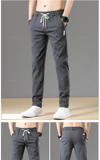 Autumn Cottom Men's Pants Fashion Classic Drawstring Elastic Waist Jogging Stretch Casual Grey Cargo Trousers Male 28-38.