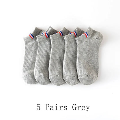 5 Pairs Of Thin Summer Blending Boat Socks Plain Color Mens Casual Socks Breathable Sweat Absorbing Calibration Socks.