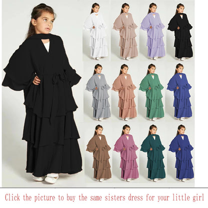 Summer Modest Kaftan Hijab Dresses For Women Kids Open Chiffon Khimar Kimono Abaya Dubai Luxury Muslim Sets Islam Kebaya Damen.