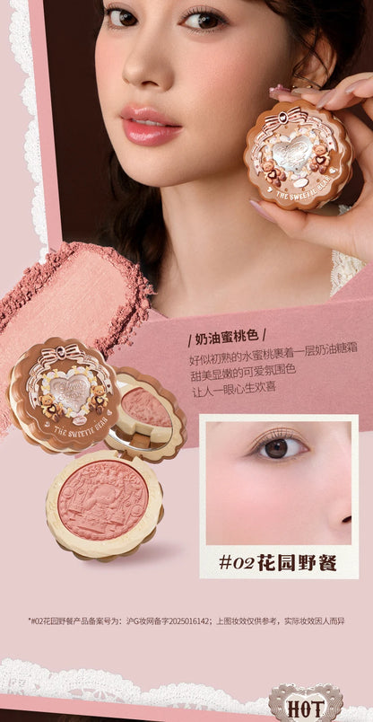 Flower Knows The Sweetie Bear Collection Satin embossed blush Lasting Matte Puffing Natural Brightening Facial Cosmetics 5g.