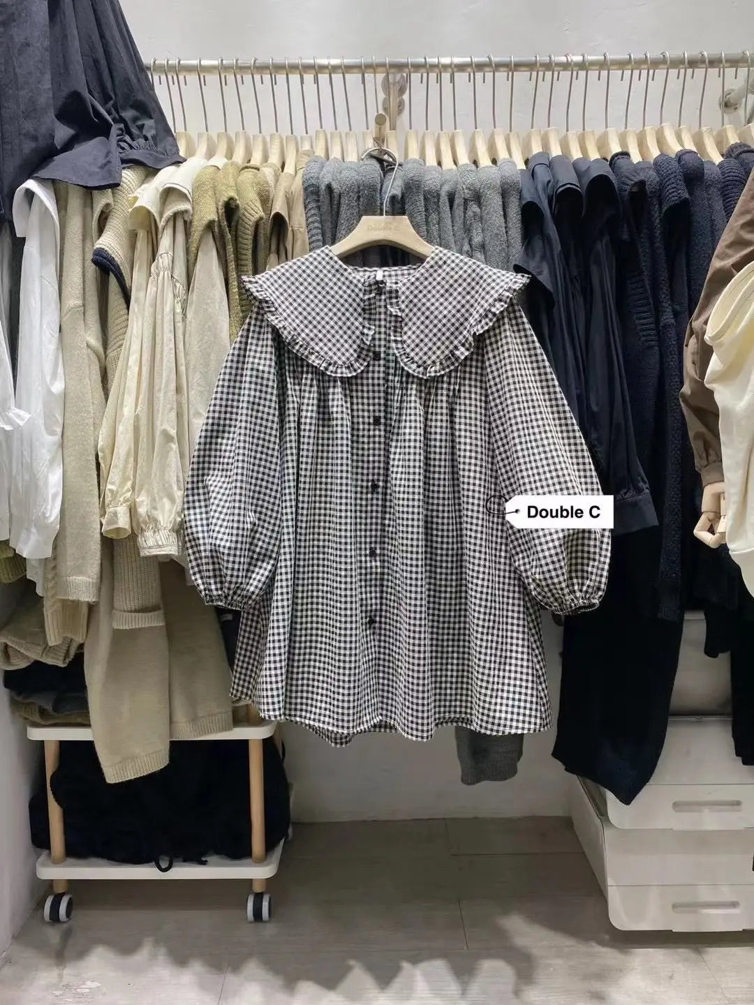 Shirts Women Spring New Plaid Peter Pan Collar Ruffles Loose All-match College Japanese Mujer Kawaii Swwet Tender Chemise Femme.