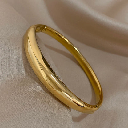 Minimalist Smooth Chunky Cuff Bangles for Women Stainless Steel Gold Silver Color Round Circle Bracelets Waterproof Jewelry.