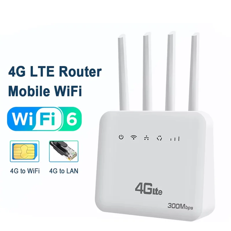 Wifi 6 LTE 4G CPE Router With SIM Slot, Four Antenna Signal Booster, 300Mbps Fast Internet For Europe.