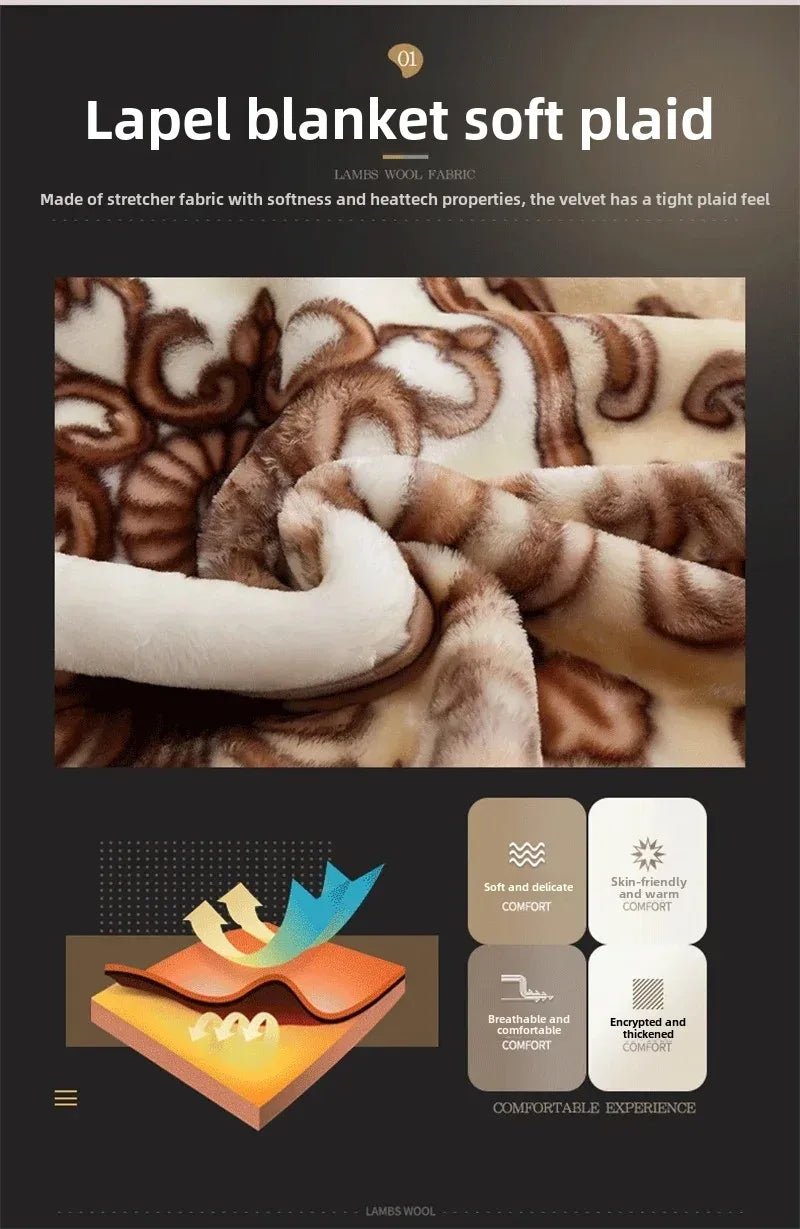 European Style Warm Raschel Blanket for Winter High End Soft Thicken Warmth Weighted Blanket Double Side Flocked Comforter Duvet.