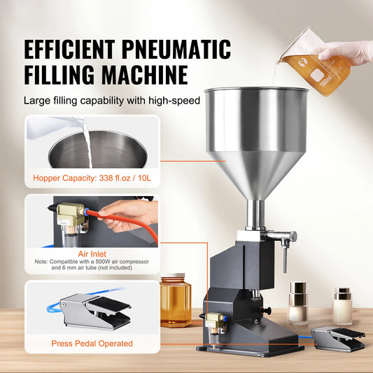 SucceBuy 5-50/100ml A02 Pneumatic/Manual Paste Liquid Filling Machine Bottle Liquid Filler Pedal for Water Juice Cosmetic Milk.