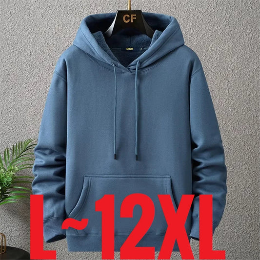 Large Size Men's Hoodie Jacket Hooded Long Sleeve Thick Warm Fleece Lined Sweatshirt Male Casual Winter 10XL 12XL Extra Big Plus.