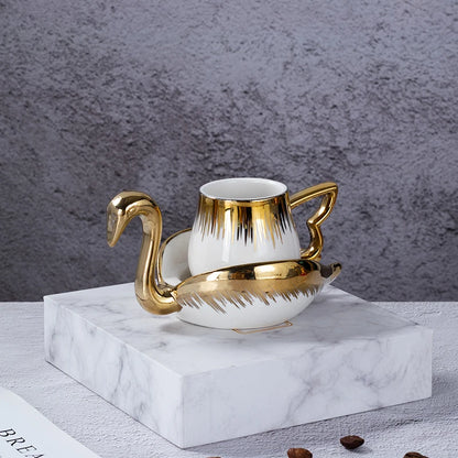 Luxury Ceramic Mug with Saucer European Retro Swan Shape Afternoon Tea Coffee Cup and Saucer Set Home Creative Drinkware Gift