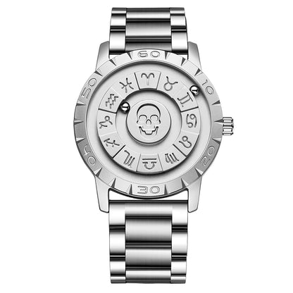 LIGE FOXBOX Unique Design Quartz Man Watch Simple Fashion Leather Belt Casual Sports Magnetic Srolling Beads Skull Men's Watches