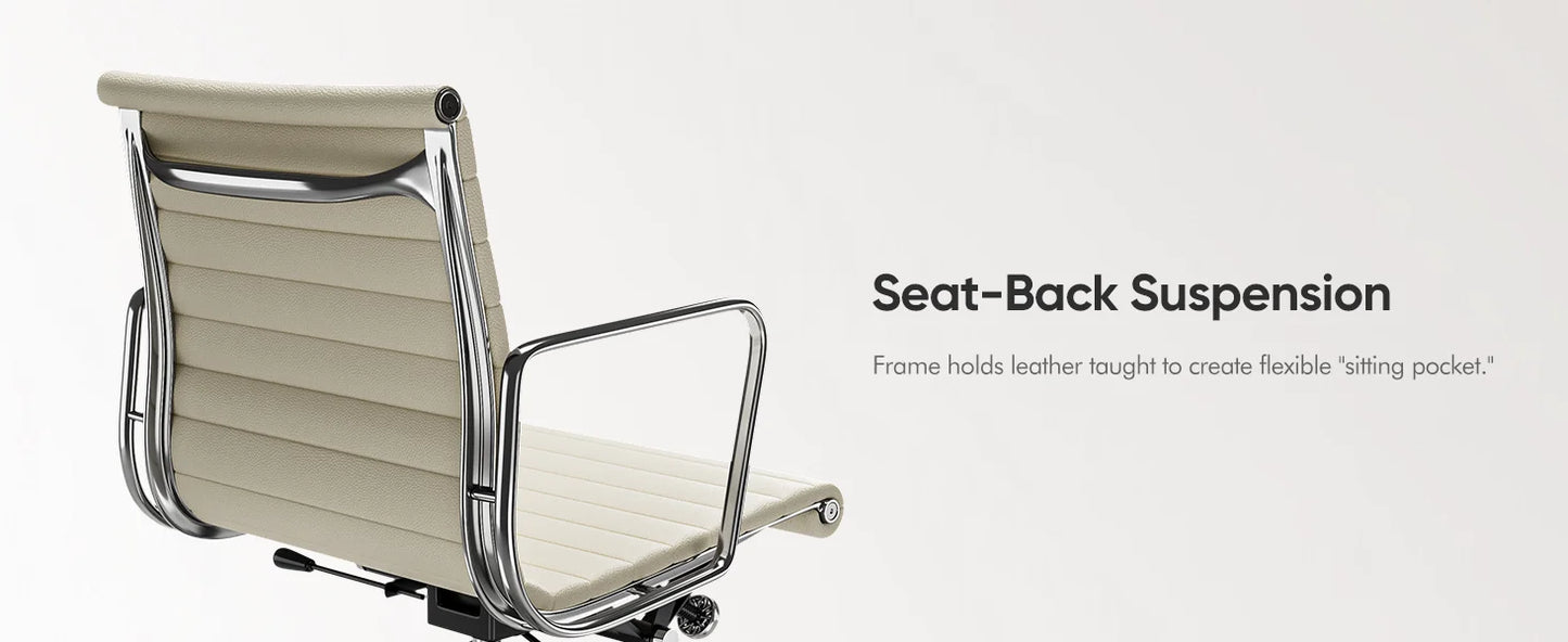 Weiße Drehstühle aus echtem Leder mit mittlerer Rückenlehne, ergonomischer Bürostuhl, verstellbarer drehbarer Gaming-Stuhl aus Leder, gerippter Bürostuhl