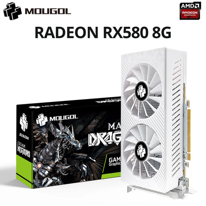 MOUGOL AMD Radeon RX580 8GB Graphics Card GDDR5 Memory 2048SP 256Bit PCI-E3.0x16 GPU DP DVI for Computer Gaming Video Card.