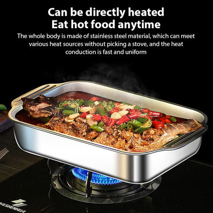 Stainless Steel Grilled Fish Pan Large Capacity with Lid Oven BBQ Plate Easy To Clean Rectangular Roaster Pan Fried Beef Seafood.