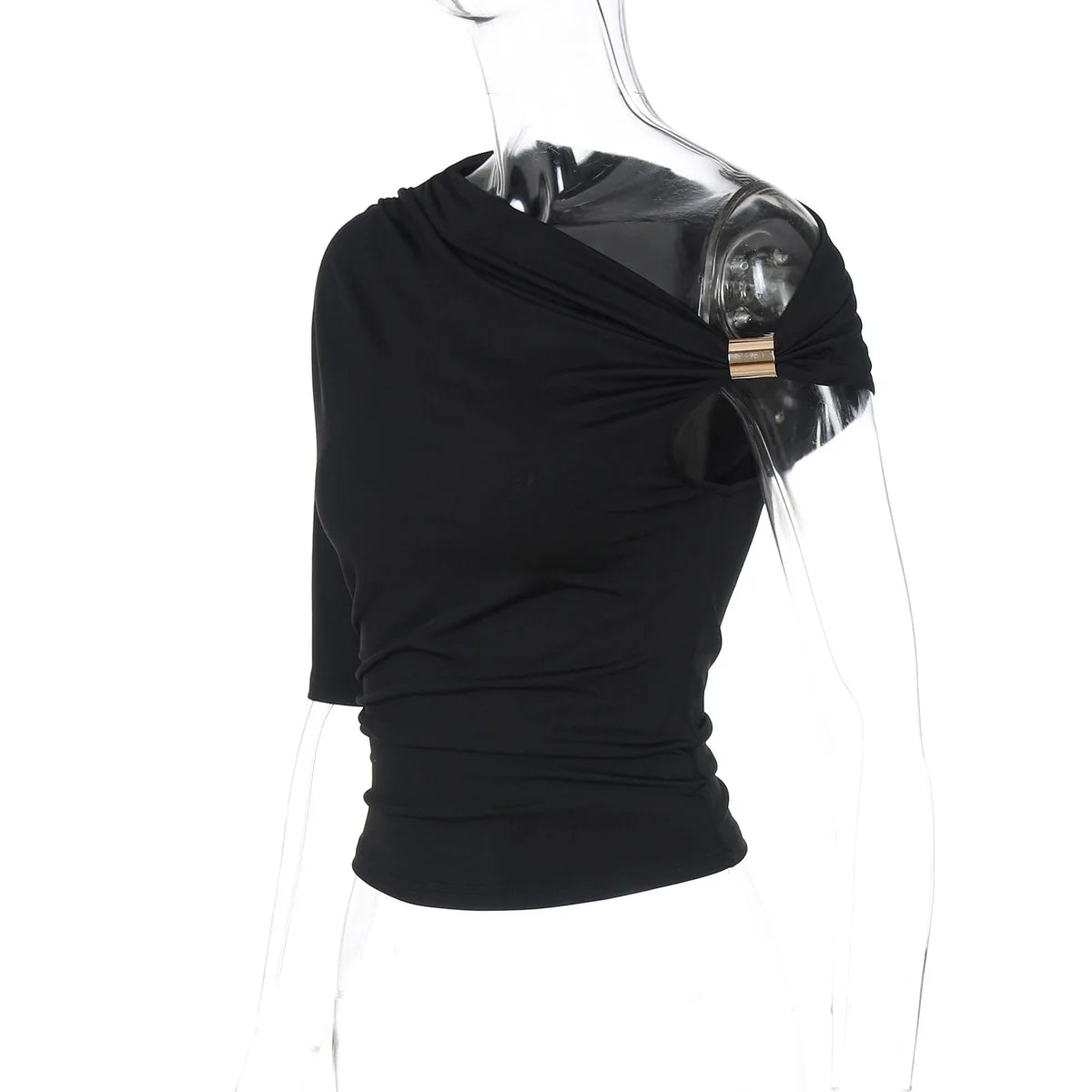 Cryptographic One Shoulder Asymmetrical Tops Summer Fashion Outfits Embellished Sexy Backless Solid Cropped Top Streetwear.