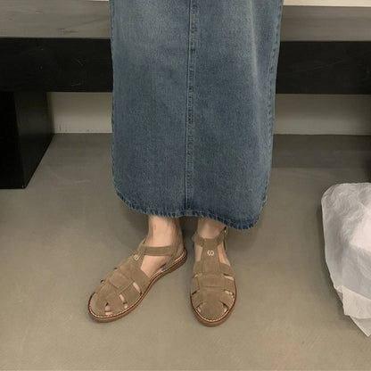 DIMANYU Women's Roman Sandals 2023 Summer New Flat Retro Real Leather Ladies Sandals Hollowed Women's Cage Shoes.