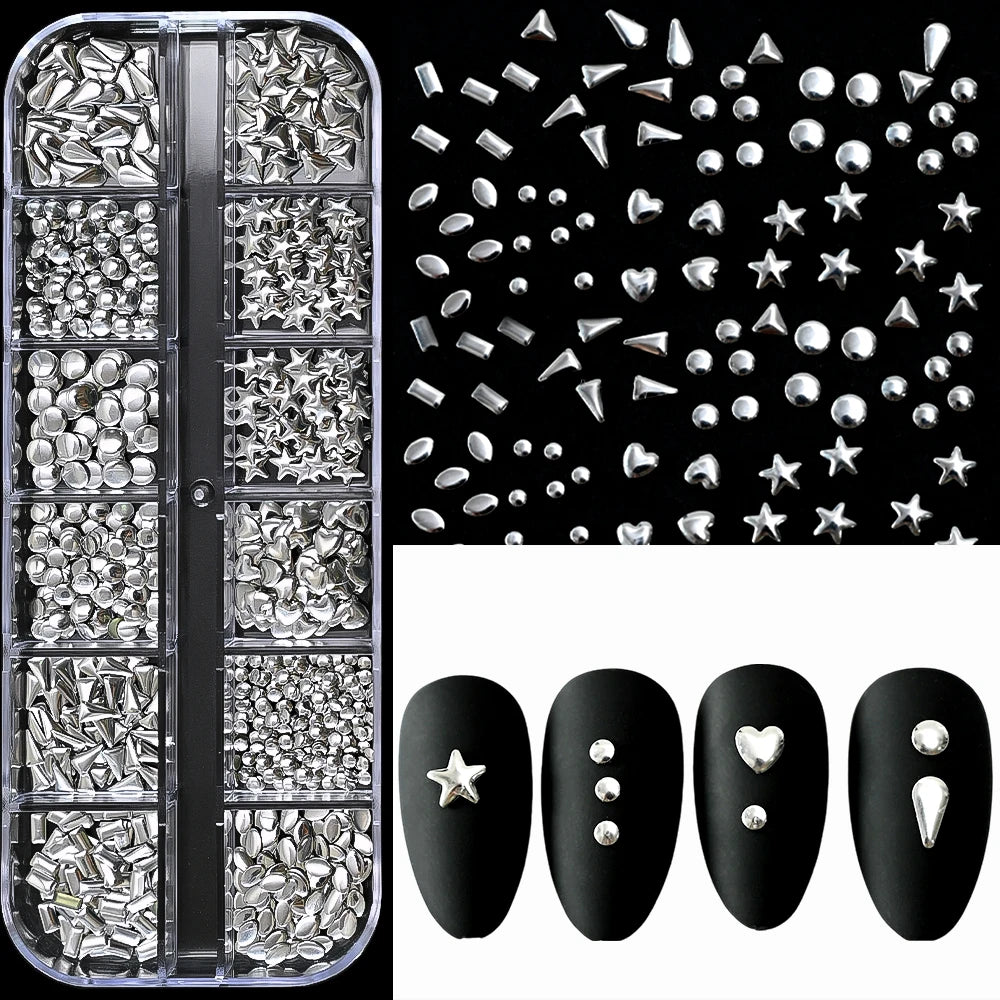 12Grids Moon Star Nails Gold Metallic Nail Sequins Charms 3D Nail Art Tips Decoration  3D Metal Moon Star Sun Bead Rivet Nail Je