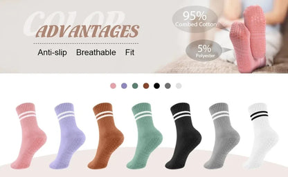 4 Pairs Yoga Socks for Women Professional Non-slip Silicone Mid-tube Pilates Socks Indoor Fitness Gym Dance Sports Floor Socks.