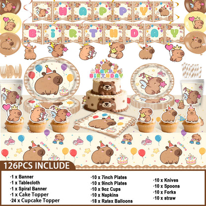 Capybara-Kuchenaufsatz, niedliche Tier-Cupcake-Dekorationen für Kinder, alles Gute zum Geburtstag, Partyzubehör, Capybara-Mottoparty-Dekorationen.