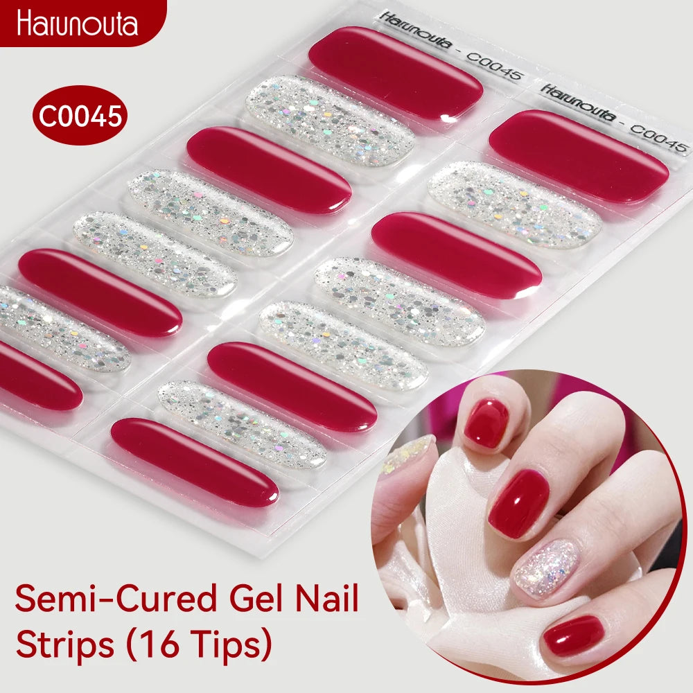 Harunouta Gradient Semi Cured Gel Nail Sticker Long-Lasting UV Nail Sticker UV/LED Extension Gel Nail Foil Gel Polish Full Cover