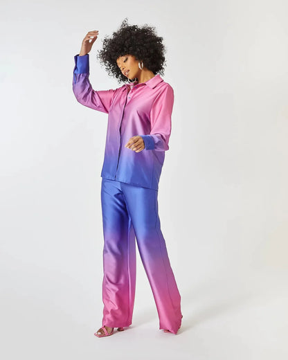 Female Casual Outfit New Summer Print Suits Woman Vintage Printed Long-sleeved Shirt and Loose Wide Leg Pants Set Two Piece Set.