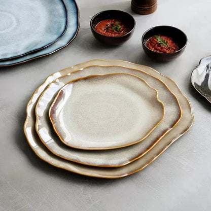 Irregula Ceramic Beef Plate Rice Noodles Soup Bowl Breakfast Bread And Beef Egg Plate.