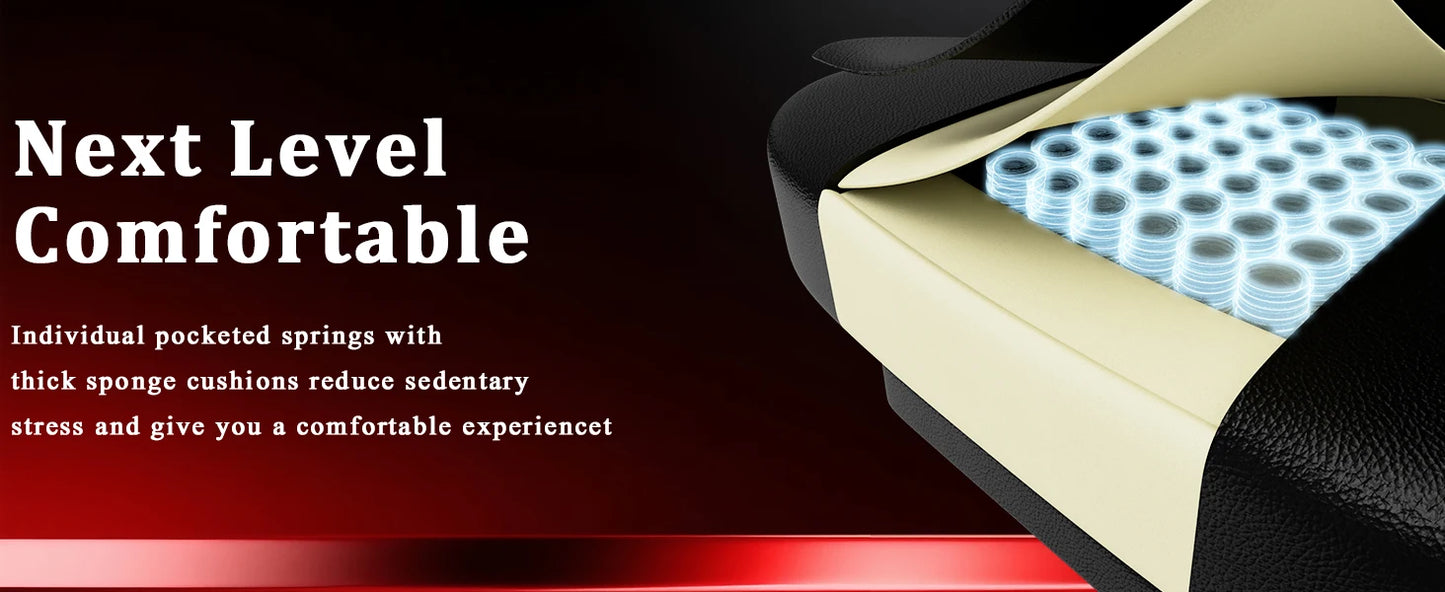 Ergonomischer Gaming-Stuhl, Taschenfederkissen und ausziehbare Fußstütze, hochwertiger, atmungsaktiver Computerstuhl aus PU-Leder für Erwachsene