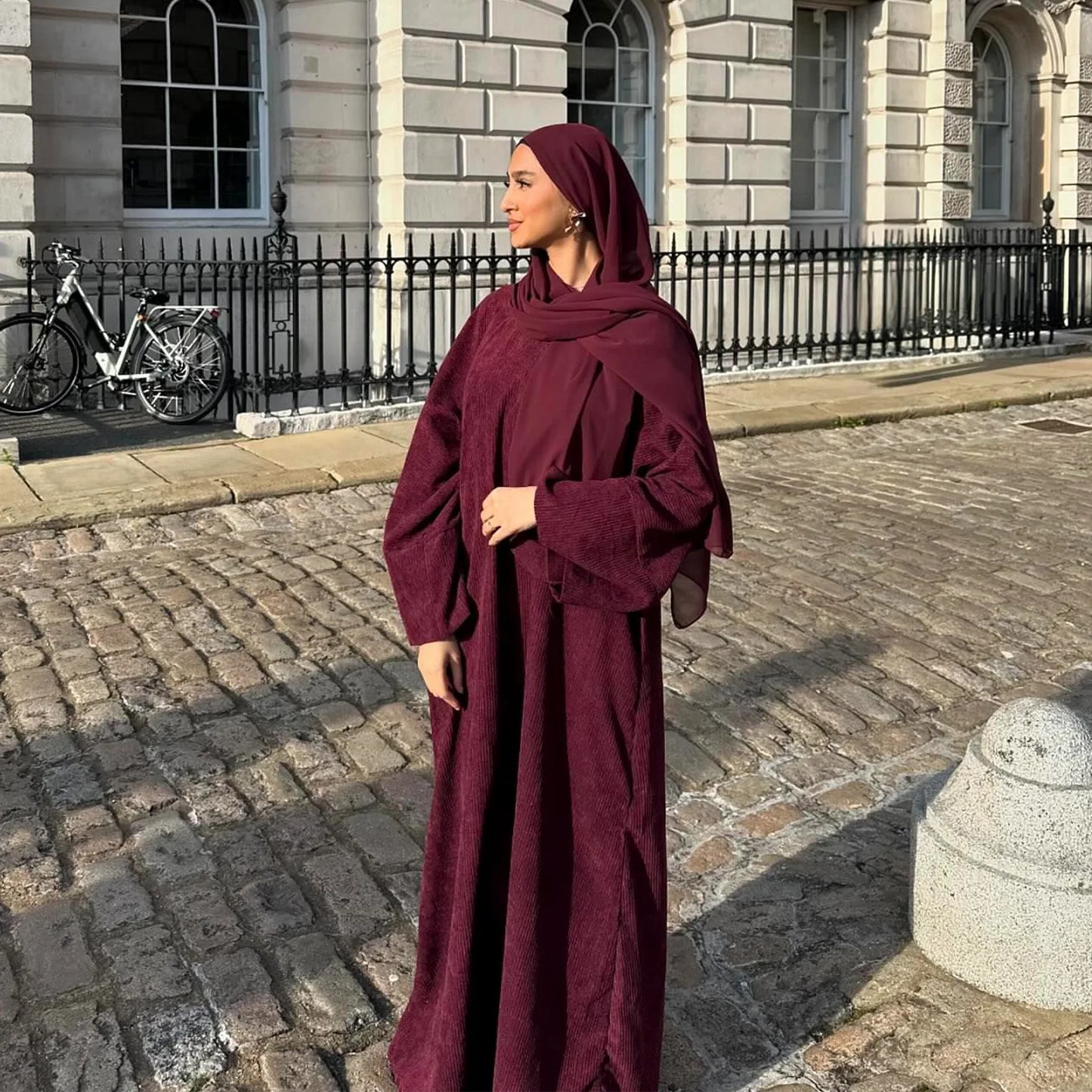 Muslim Abaya 2024 Arabic Women Corduroy Dress Ramadan Modest Cardigan.
