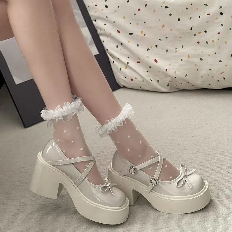 Women's Spring Round Toe Pumps Chunky Heel Mary Janes Shoes Platform Shoes for Women Dress Students Women's Lolita Heeled Shoes.