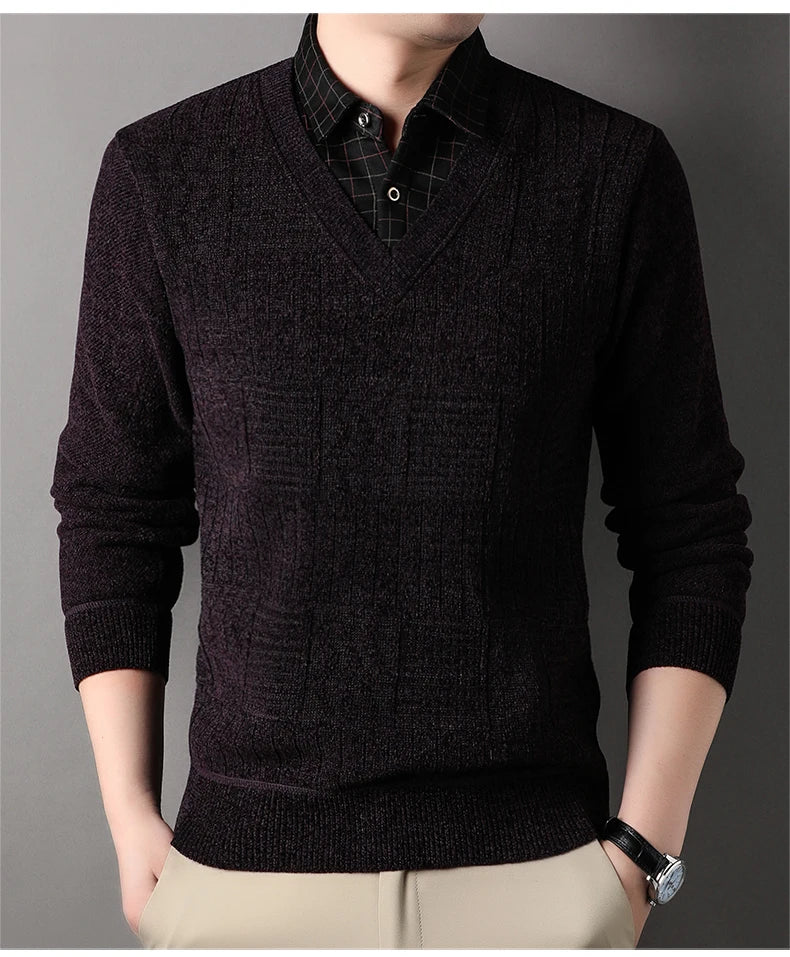 Winter Men Fleece Sweater Thickened Pullover Shirt Collar Sweaters Velvet Clothing Autumn Winter Jumpers Fashion Knitwear.