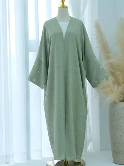 Moon Embroidery Open Abaya 2024 New Luxury Kimono Coat Hijab Muslim Sets for Women Islam Retro Modest Clothing for Party Kebaya