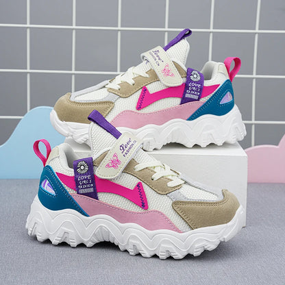 Fashion Children Shoes Girls Sneaker Black Pink PU Leather Platform Casual Sneaker School Tennis Sports Shoes for Girls.