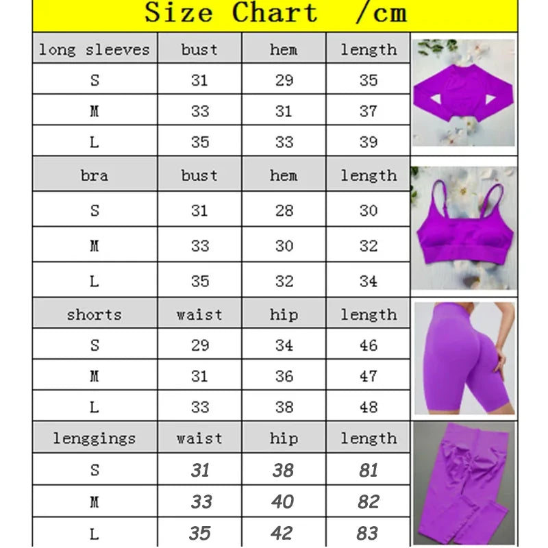 2/3/4Pcs Women's Tracksuit Seamless Yoga Set Leggings Sports Suit for Fitness Long Sleeve Top Gym Clothing Workout Sportswear.